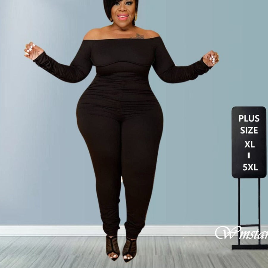 Sexy Plus Size Jumpsuit Overalls for Women Off Shoulder Bandage Long Sleeve Romper